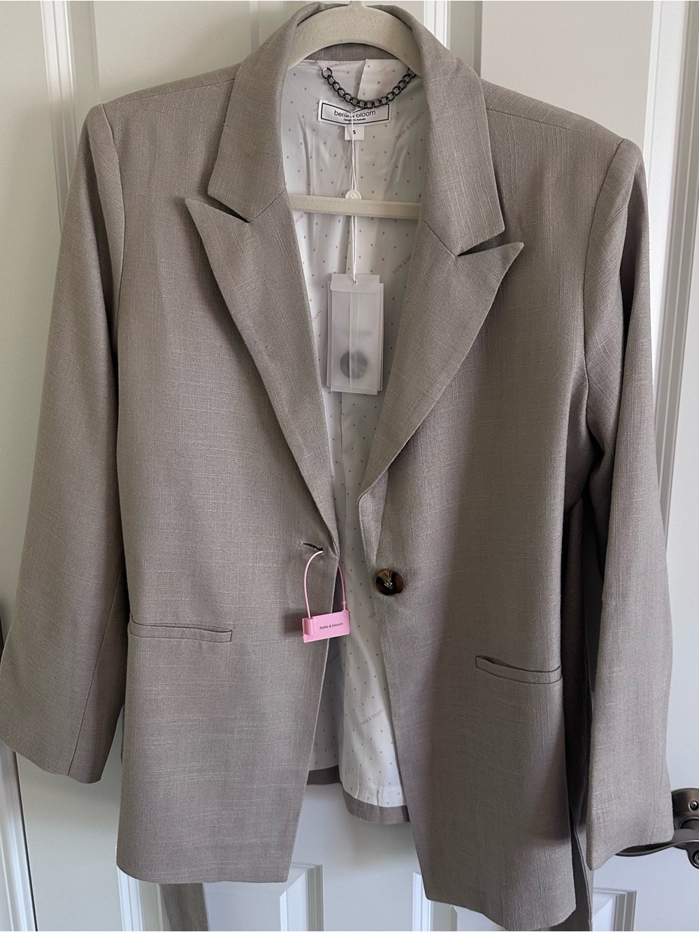 Belle and Bloom Taupe Single-Button Notch-Lapel Blazer